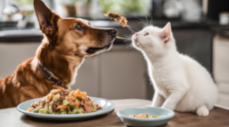 perro y gato comiendo